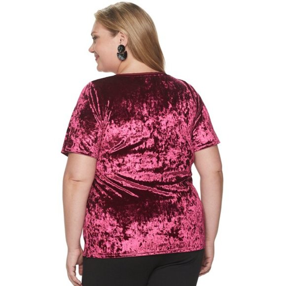 NWT EVRI Burgundy Velvet Pocket Tee Shirt Size 1X - Picture 2 of 6